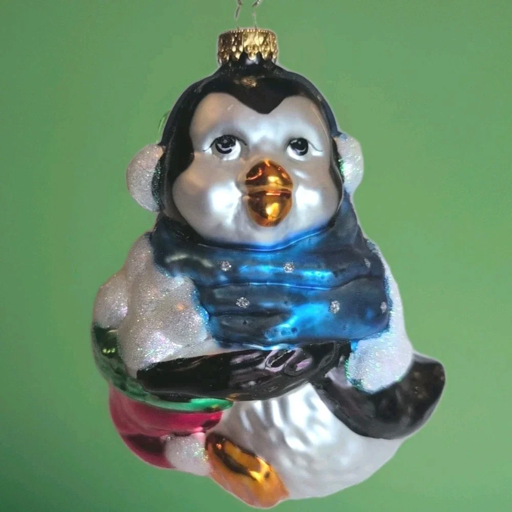 Penguin Blown‎ Glass Large 6x4x3 Inch Christmas Ornament Presents Sterling Mfg